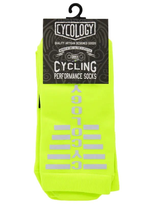 Cycology Lime Reflective Logo Cycling Socks - Cycology Clothing US