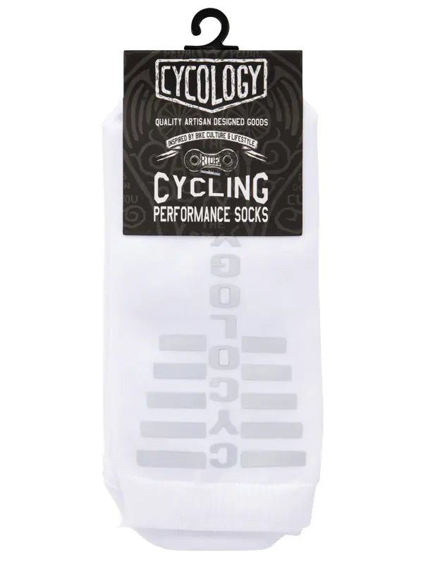 Cycology White Reflective Logo Cycling Socks - Cycology Clothing US