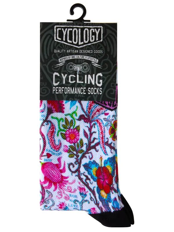 Secret Garden White Cycling Socks - Cycology Clothing US