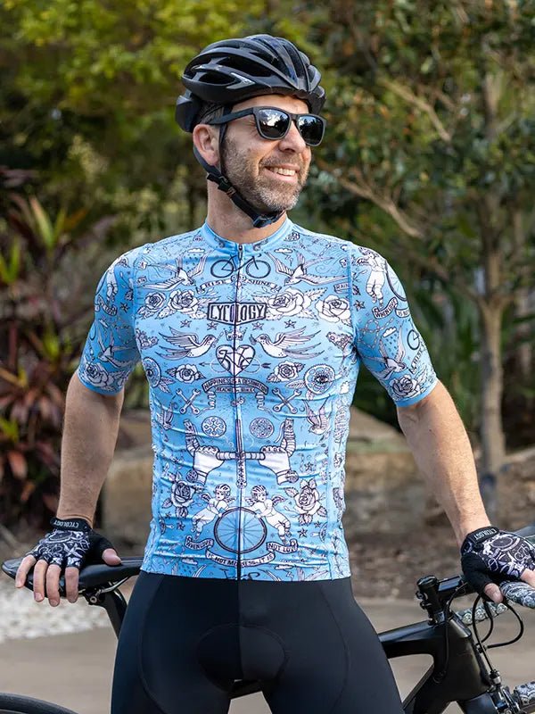 Velo Tattoo Men's Reborn Jersey Blue - Cycology Clothing US