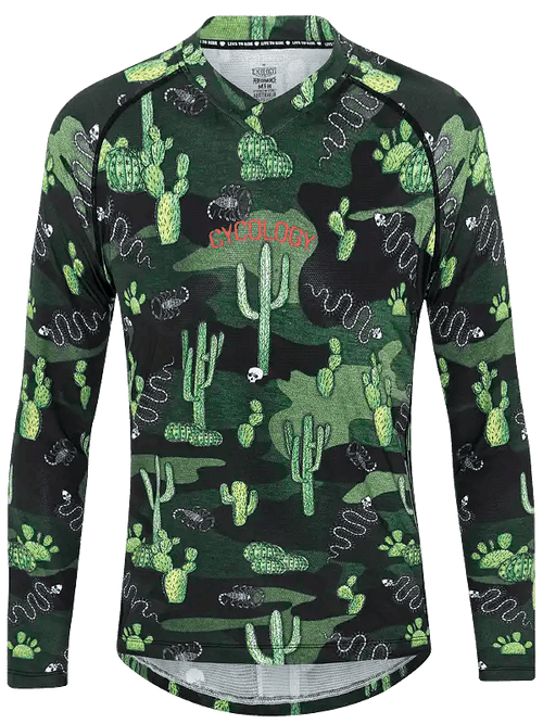 Totally Cactus Men's Long Sleeve Green MTB Jersey